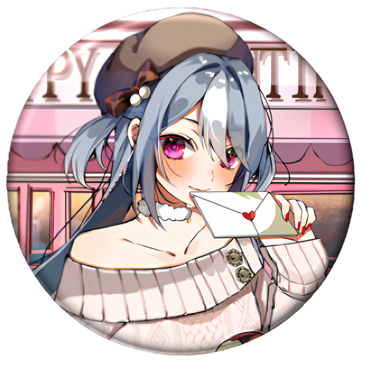 【夜乃すみ】缶バッジ 白すみ(バレンタインVer.)【数量限定】